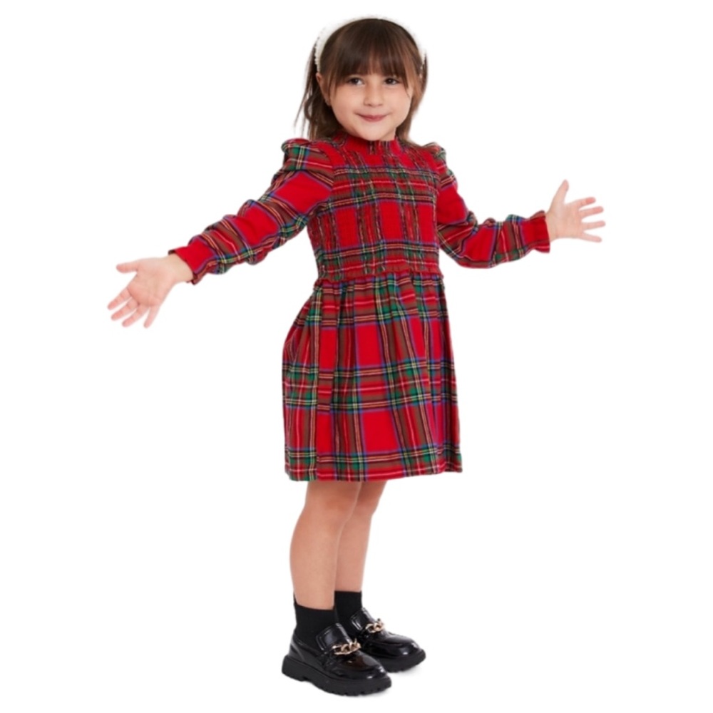 Wonder Nation Smocked Red Plaid Longsleeve Ruffle Dress Preppy Academia Cozycore